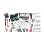 Complete set of Facom industrial maintenance tools including wrenches, screwdrivers, pliers, and a roller chest for professional repairs.