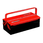Red toolbox with handle, ideal for race car maintenance and repairs, featuring GPR Direct branding for professional Grand Prix racewear.