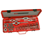 Facom tap and die set 221.227SJ1 in red case with various tools for threading and cutting.