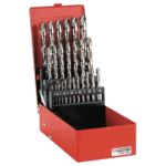 Facom 222A.TJ set of ground twist drills in a red case, ideal for precision drilling tasks.