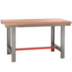 Facom 1.5m workbench with sturdy wooden top and metal frame, ideal for workshop tasks.