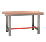 Professional racing workbench with sturdy metal frame and wooden top, ideal for motorsport mechanics and race team workshops.