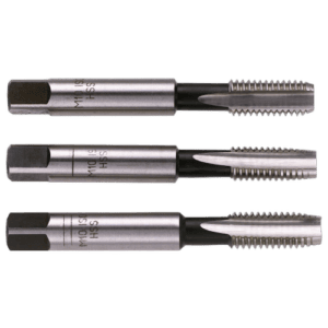 Set of three Facom 227 standard taps with black and silver finish, used for precision machining and threading.