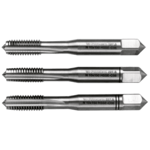 Set of three high-performance cobalt taps for precision machining, featuring durable design and sharp cutting edges.