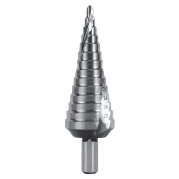Facom stepped drill bit with multiple sizes, ideal for precise drilling in metal and wood.