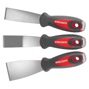 Set of three Facom scrapers with black and red handles, ideal for precision scraping tasks.