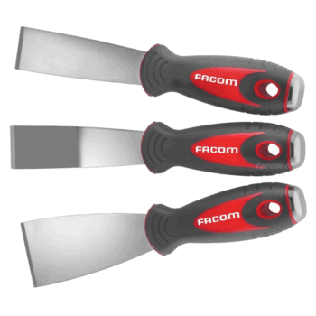 Set of three Facom scrapers with black and red handles, ideal for precision scraping tasks.