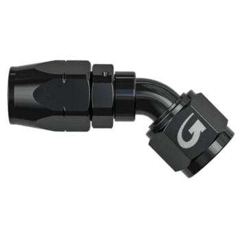 High-quality black racing helmet connector with a 90-degree angle for Grand Prix Racewear, designed for safety and durability in motorsport applications.