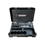 Facom punch kit with various punch sizes and accessories in a black plastic case, ideal for professional metalworking and fabrication tasks.