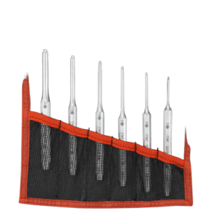Set of Facom Impact tools with six precision screwdrivers in a black and red tool roll for automotive and mechanical work.