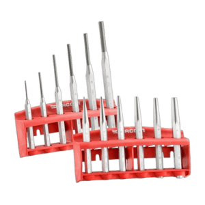 Set of Facom impact tools with various sizes in red plastic holder, ideal for automotive and mechanical work.