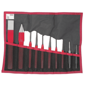 Facom impact tools set 247.265JT10 with various screwdrivers and bits in a red and black roll-up pouch.