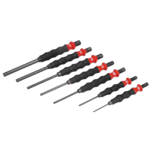 Set of Facom impact tools with sheathed handles and long metal shafts for professional use.
