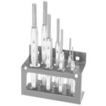 Set of precision screwdrivers with various sizes and tips, displayed in a metal stand for easy access and organisation.