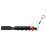 Heavy-duty sheathed chisel with a red handle and metal ring for leverage, designed for industrial or construction use.