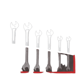 Set of Facom metric extra-slim open-end wrench sets 31.JE8T with various sizes for precise mechanical work.