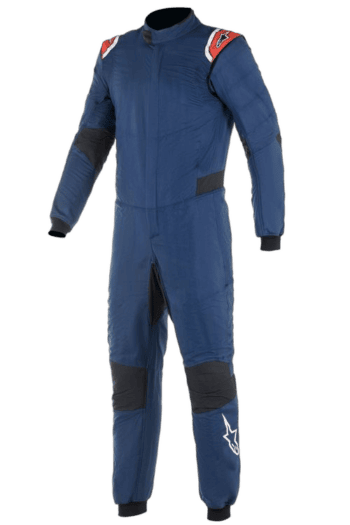 Blue Grand Prix Racewear racing suit with black and red accents, designed for motorsport safety and performance.