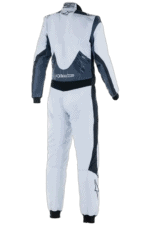 Grand Prix Racewear racing suit in white and black, designed for motorsport safety and performance.