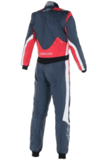 Grand Prix Racewear racing suit in navy blue, red, and white, designed for motorsport enthusiasts and professional drivers.