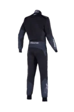 Grand Prix Racewear racing suit in black and blue with protective padding, designed for motorsport drivers.
