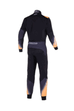 Grand Prix Racewear racing suit in black with orange and grey accents, designed for motorsport safety and performance.