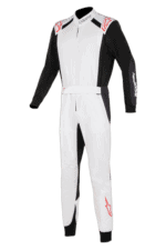 Grand Prix Racewear racing suit in white and black with red accents, designed for professional motorsport drivers.