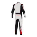 Grand Prix Racewear racing suit in black, white, and red with Alpinestars logo, designed for motorsport safety and performance.
