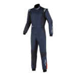 Grand Prix Racewear racing suit in navy blue with black and white accents, designed for motorsport safety and performance.