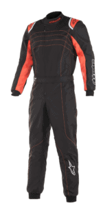 High-quality black and red Grand Prix Racewear racing suit designed for professional motorsport drivers.