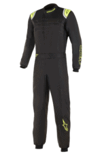 Black and yellow Grand Prix Racewear racing suit with protective padding, designed for motorsport safety and performance.