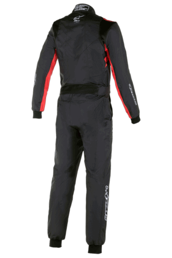 Grand Prix Racewear racing suit in black with red accents, designed for motorsport safety and performance.