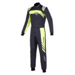 Grand Prix Racewear racing suit in black and neon yellow with Astars branding, designed for motorsport safety and performance.