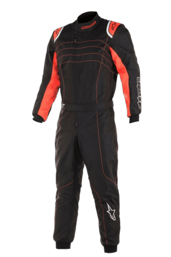 Grand Prix Racewear racing suit in black and red, designed for motorsport enthusiasts and professional drivers.