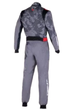 Grand Prix Racewear racing suit in grey and black with red accents, designed for motorsport safety and performance.