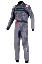 Alpinestars Grand Prix Racewear racing suit in grey and black with red accents, designed for professional motorsport drivers.