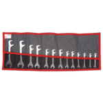Set of Facom metric and inch midget open-end wrench sets in a roll-up pouch for automotive and mechanical use.