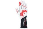 High-performance racing glove from Grand Prix Racewear with protective padding and vibrant red and white design for motorsport enthusiasts.