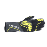 Black and yellow Alpinestars racing glove designed for motorsport safety and performance.