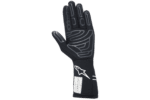 Black racing glove with white and grey detailing from Grand Prix Racewear, designed for motorsport safety and performance.