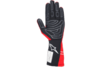 Alpinestars racing glove designed for motorsport, featuring black, red, and grey colours with protective padding and grip enhancements.