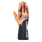 Alpinestars racing glove with orange, black, and white design, featuring the Alpinestars logo and branding for Grand Prix Racewear.
