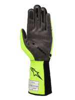High-performance racing glove from Grand Prix Racewear with black and neon yellow design, breathable material, and secure fit for motorsport enthusiasts.