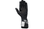 Close-up of a black racing glove with protective padding, designed for motorsport safety and performance.