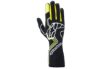 Black and yellow racing glove from Grand Prix Racewear, designed for motorsport enthusiasts and professional drivers.