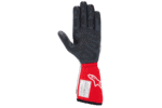 Black and red racing glove from Grand Prix Racewear with protective padding and grip-enhanced palm for motorsport safety.