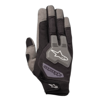 Alpinestars racing glove designed for motorsport, featuring black and grey materials with protective padding and branding.