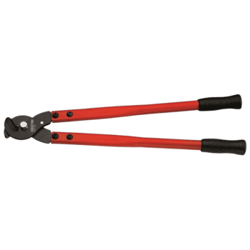 Heavy-duty cable cutters with red handles and black grips, suitable for cutting thick cables up to 32mm diameter.