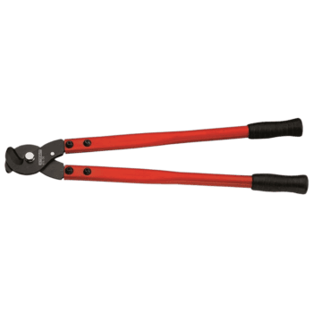 Heavy-duty cable cutters with red handles and black grips, designed for cutting thick cables up to 42mm diameter.