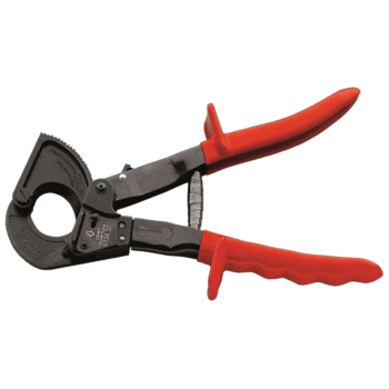 Facom ratchet cable cutters with red handles for electrical and cable work, featuring a robust design for cutting thick cables safely.