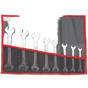 Set of Facom 44 metric open ring wrench sets with a storage pouch, featuring sizes from 8 to 24 millimetres, ideal for automotive and mechanical repairs.